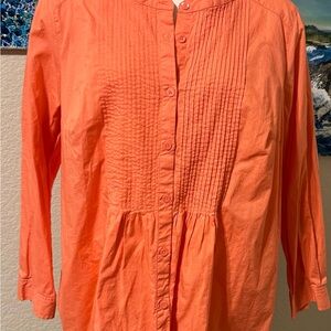 Woman Within Bright Orange Button-Down Shirt